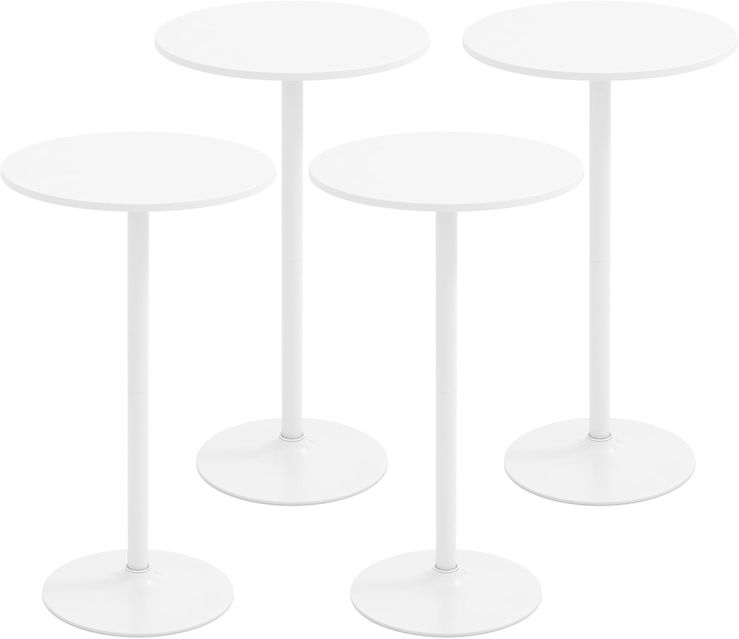 COSTWAY Round Bistro Table Se of 2, Height Adjustable Bar Height Cocktail Table, High Top Pub Table Snack Table with Heavy-Duty Metal Base for Home Bar, Dining Room, Restaurant, White