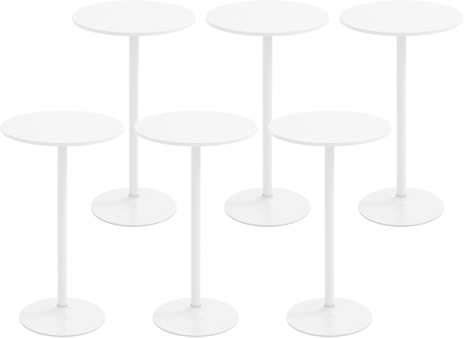 COSTWAY Round Bistro Table Se of 2, Height Adjustable Bar Height Cocktail Table, High Top Pub Table Snack Table with Heavy-Duty Metal Base for Home Bar, Dining Room, Restaurant, White