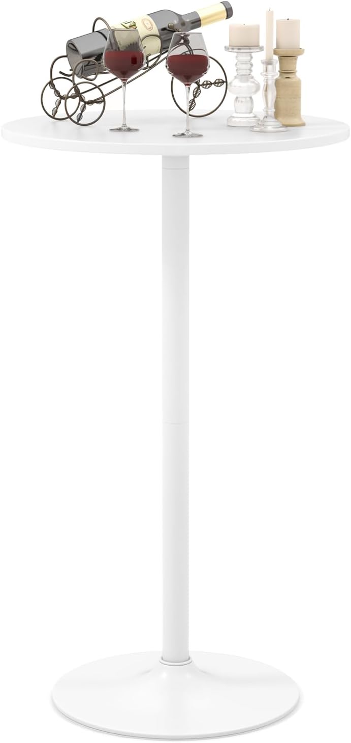 COSTWAY Round Bistro Table Se of 2, Height Adjustable Bar Height Cocktail Table, High Top Pub Table Snack Table with Heavy-Duty Metal Base for Home Bar, Dining Room, Restaurant, White