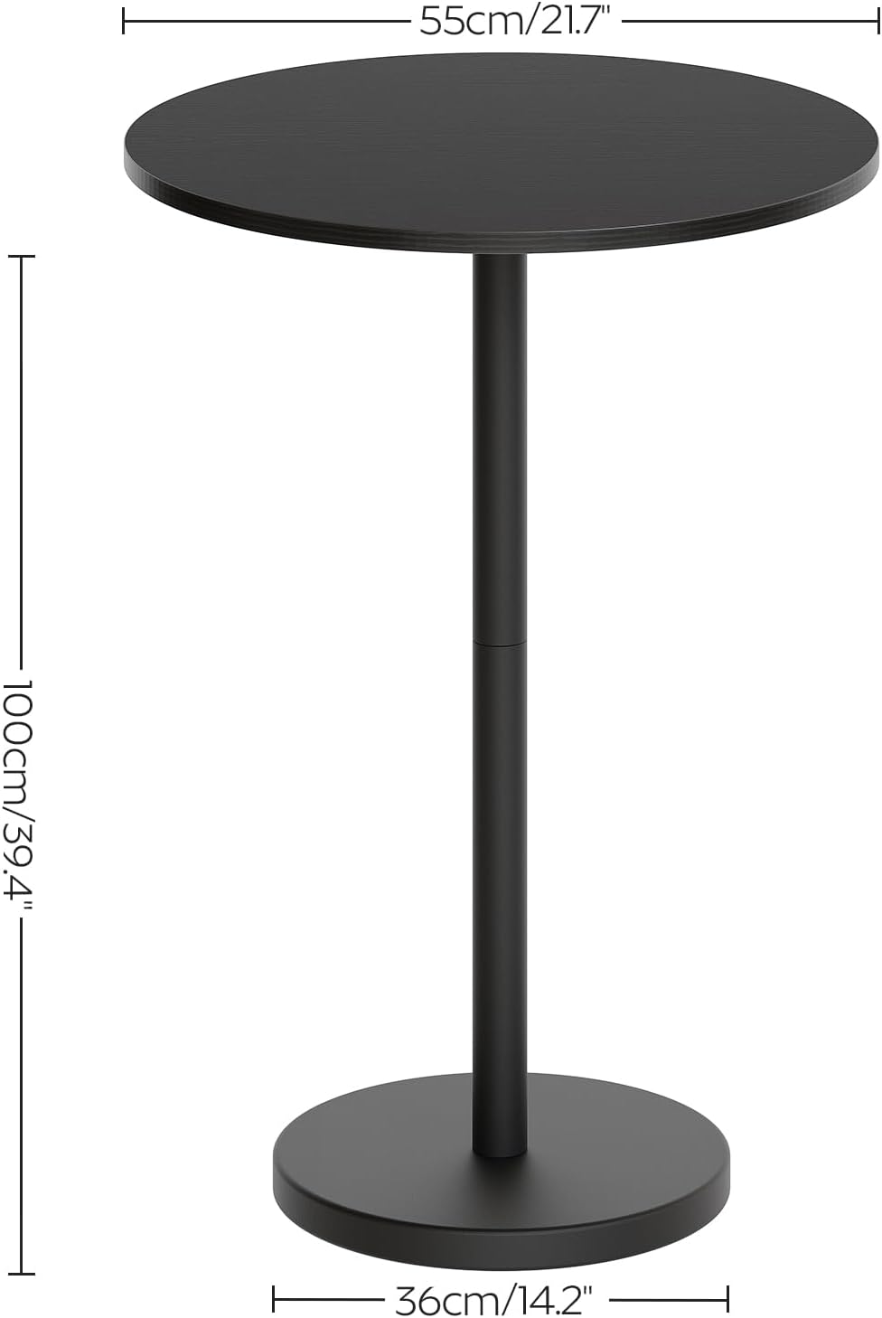 Bar Table, Round Bar Table Set of 2, Counter Height Table, Pub Cocktail Table, Metal Frame, for Bistro, Dining Room, Living Room, Terrace, Black BT05L2BB