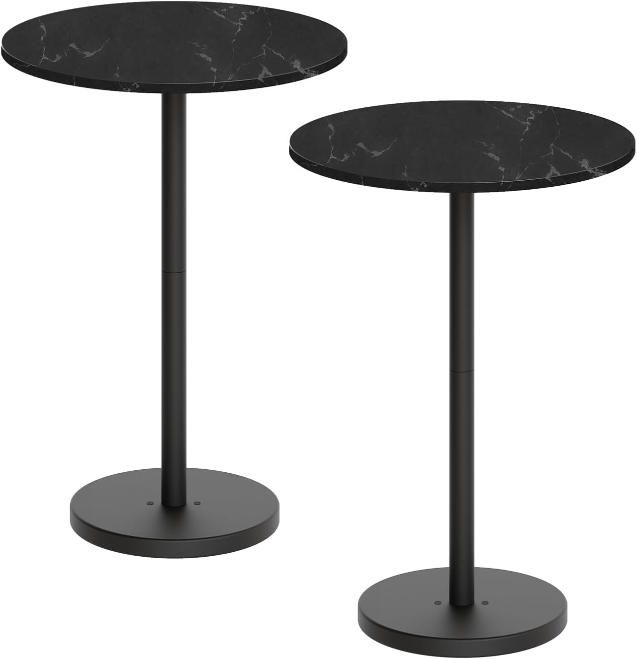 Bar Table, Round Bar Table Set of 2, Counter Height Table, Pub Cocktail Table, Metal Frame, for Bistro, Dining Room, Living Room, Terrace, Black BT05L2BB