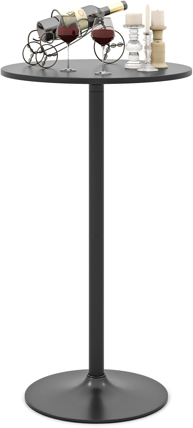 COSTWAY Round Bistro Table Se of 2, Height Adjustable Bar Height Cocktail Table, High Top Pub Table Snack Table with Heavy-Duty Metal Base for Home Bar, Dining Room, Restaurant, White