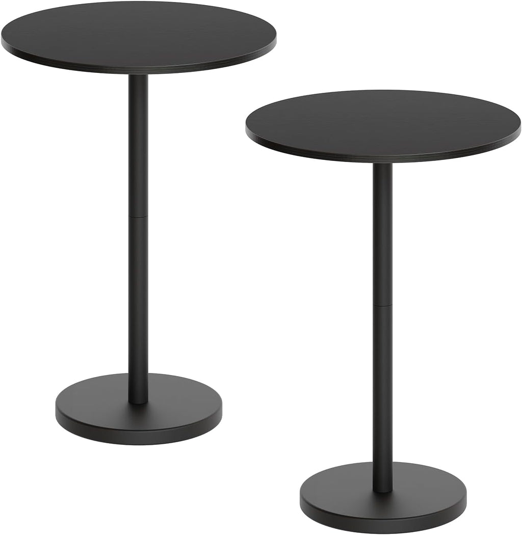 Bar Table, Round Bar Table Set of 2, Counter Height Table, Pub Cocktail Table, Metal Frame, for Bistro, Dining Room, Living Room, Terrace, Black BT05L2BB