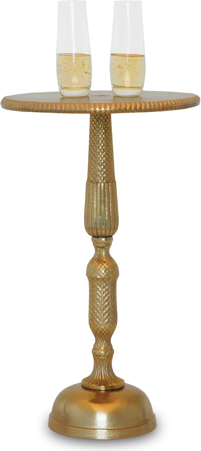 OBJET D'ART Medium Round Metal Side Table, Larissa, 21.5" Height, Vintage Metal Accent, Side, Pedestal, Coctail and Drink Tables for Living Room and Small Spaces