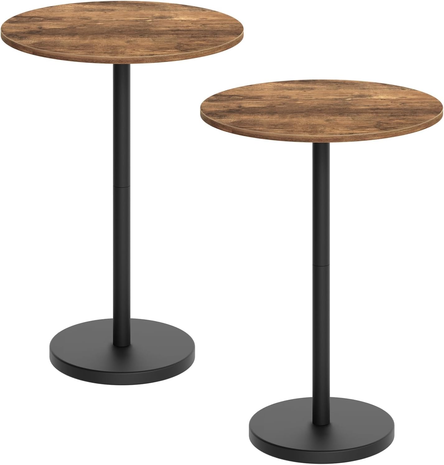 Bar Table, Round Bar Table Set of 2, Counter Height Table, Pub Cocktail Table, Metal Frame, for Bistro, Dining Room, Living Room, Terrace, Black BT05L2BB