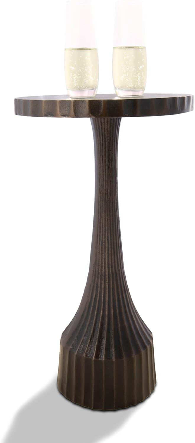 OBJET D'ART Medium Round Metal Side Table, Larissa, 21.5" Height, Vintage Metal Accent, Side, Pedestal, Coctail and Drink Tables for Living Room and Small Spaces