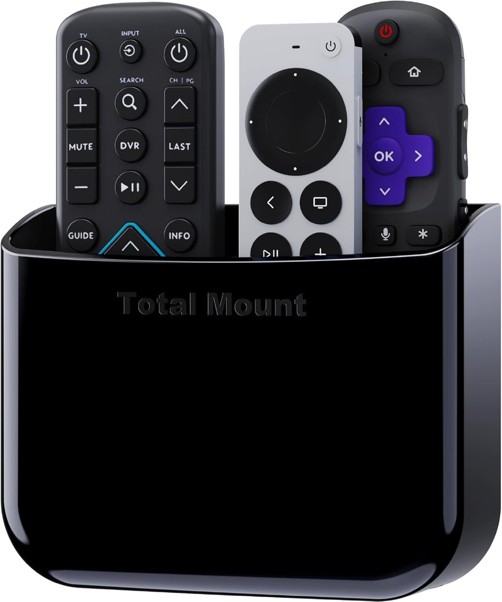TotalMount Hole-Free Remote Holders – Eliminate Need to Drill Holes in Your Wall (For 2 or 3 Remote Controls – Black – Quantity 2)