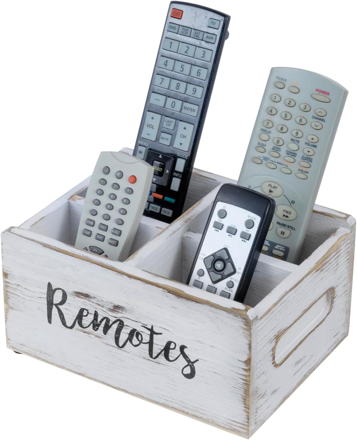 MyGift Rustic Burnt Wood TV Remote Control Organizer Holder Storage Caddy for Table with 2 Compartments and Decorative Black Metal Wrap Accents