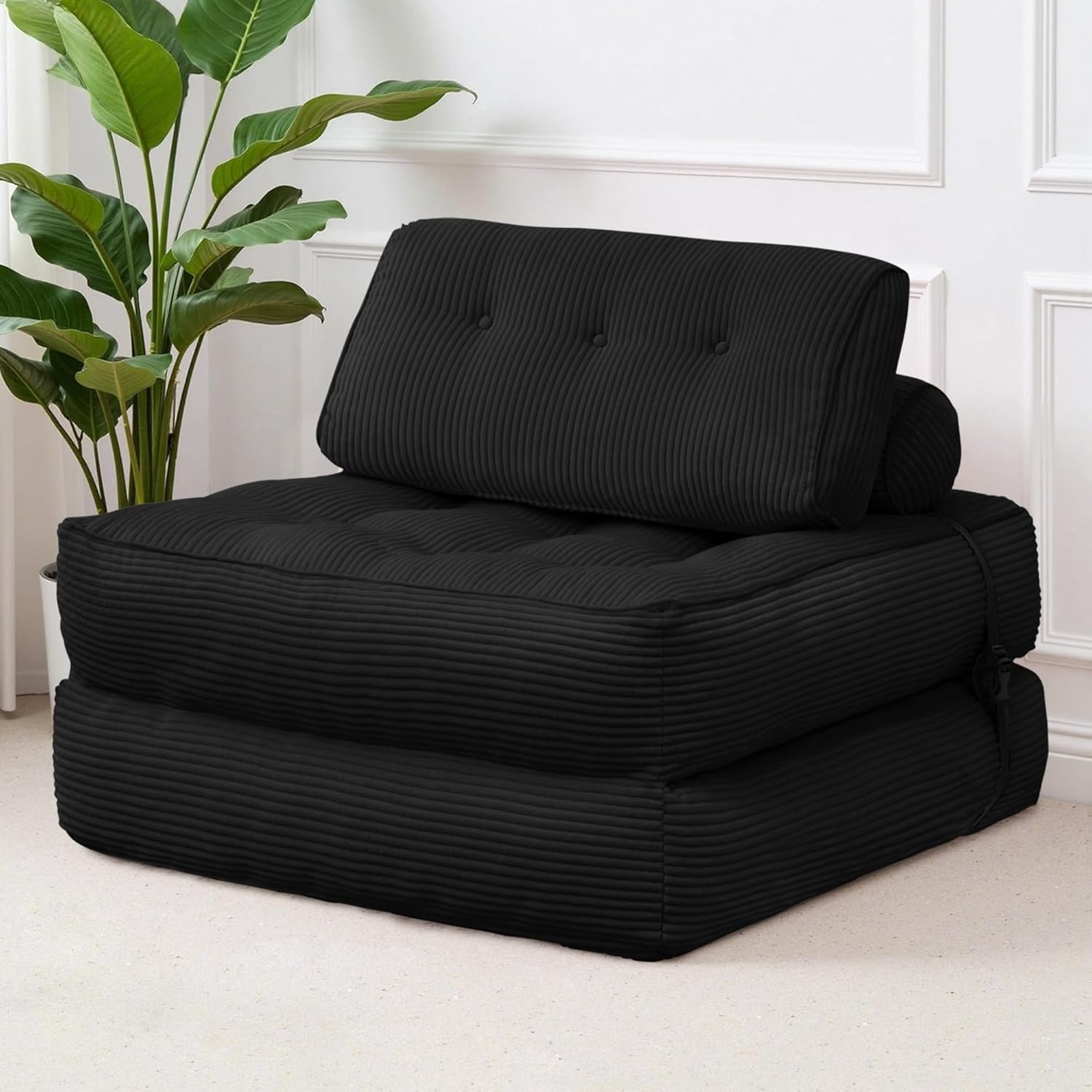 Folding Sofa Bed, Convertible Sleeper Chair with Back Support & Pillow, Foldable Floor Couch with High-Density Foam, Futon Mattress for Living Room/Bedroom/Apartment/Guest, Single, Dark Grey