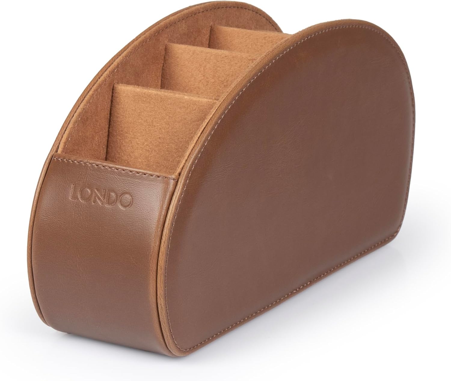 Londo Remote Control Holder with 5 Pockets - Store DVD, Blu-Ray, TV, Roku or Apple TV Remotes - PU Leather with Suede Lining - Slim, Compact Living or Bedroom Storage