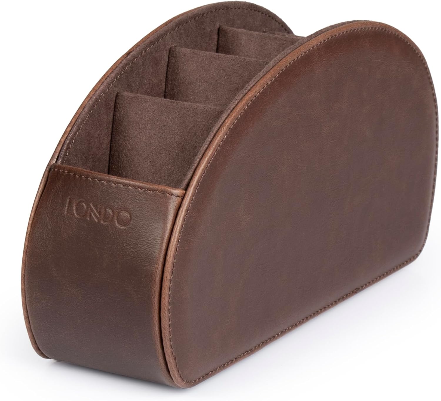 Londo Remote Control Holder with 5 Pockets - Store DVD, Blu-Ray, TV, Roku or Apple TV Remotes - PU Leather with Suede Lining - Slim, Compact Living or Bedroom Storage