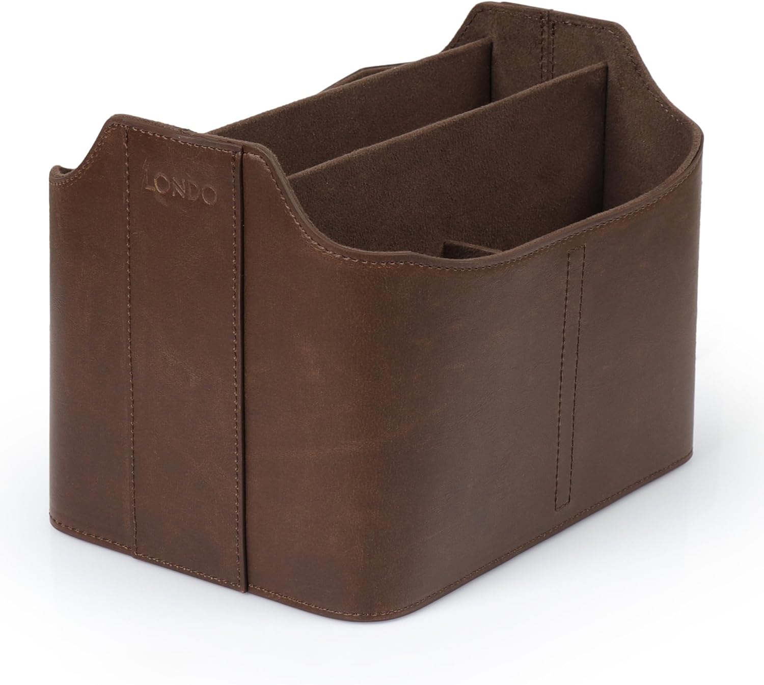 Londo PU Leather Remote Control Holder, Office Supplies Desk Organizer with Tablet Slot, Makeup Brush and Utensils Cube, Large Capacity Desk Caddy With 5 Compartments