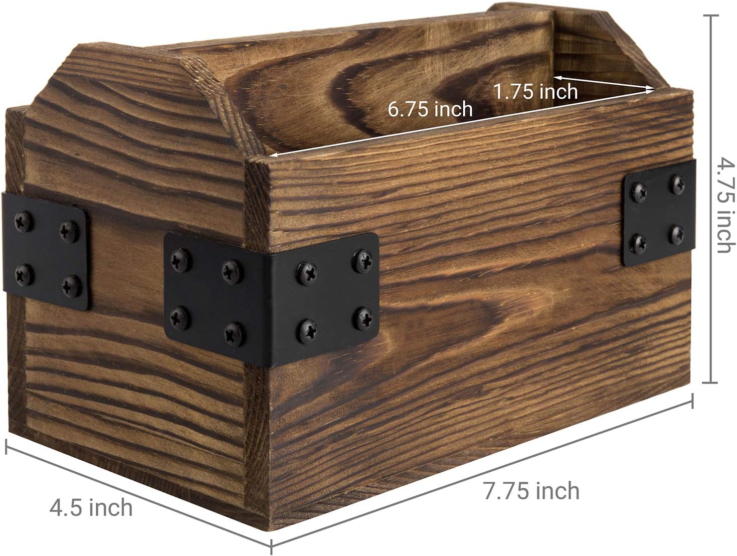 MyGift Rustic Burnt Wood TV Remote Control Organizer Holder Storage Caddy for Table with 2 Compartments and Decorative Black Metal Wrap Accents