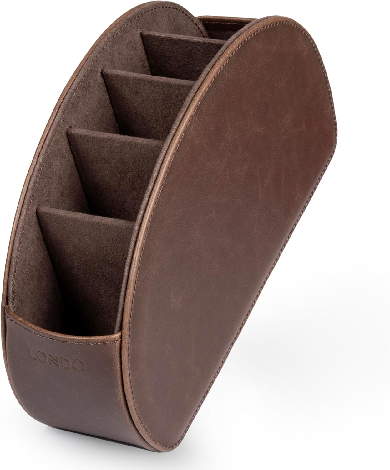 Londo Remote Control Holder with 5 Pockets - Store DVD, Blu-Ray, TV, Roku or Apple TV Remotes - PU Leather with Suede Lining - Slim, Compact Living or Bedroom Storage