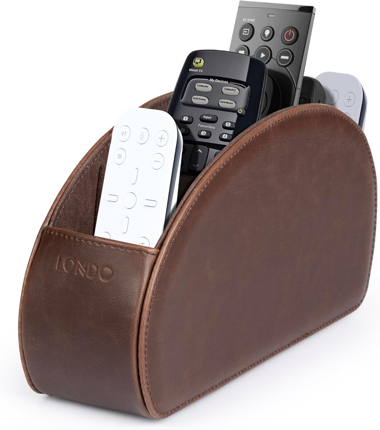 Londo Remote Control Holder with 5 Pockets - Store DVD, Blu-Ray, TV, Roku or Apple TV Remotes - PU Leather with Suede Lining - Slim, Compact Living or Bedroom Storage