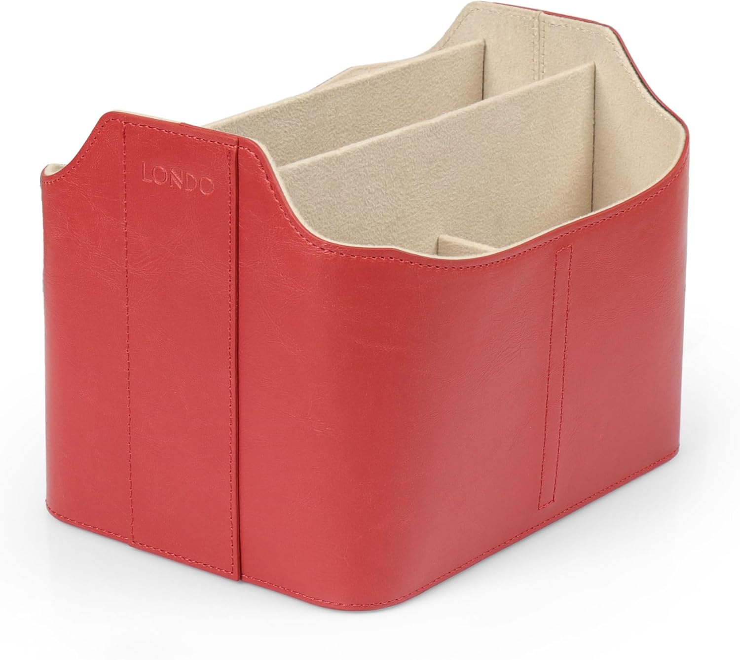 Londo PU Leather Remote Control Holder, Office Supplies Desk Organizer with Tablet Slot, Makeup Brush and Utensils Cube, Large Capacity Desk Caddy With 5 Compartments