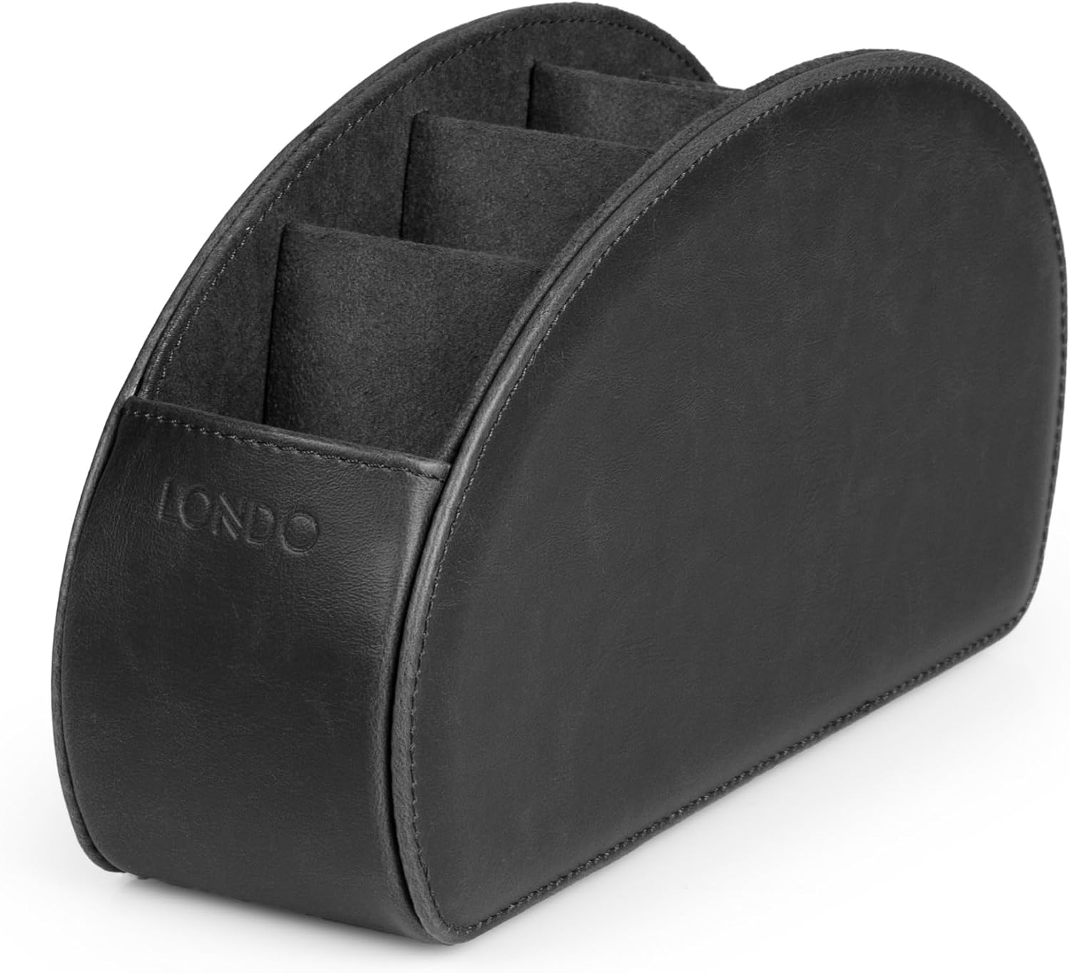 Londo Remote Control Holder with 5 Pockets - Store DVD, Blu-Ray, TV, Roku or Apple TV Remotes - PU Leather with Suede Lining - Slim, Compact Living or Bedroom Storage