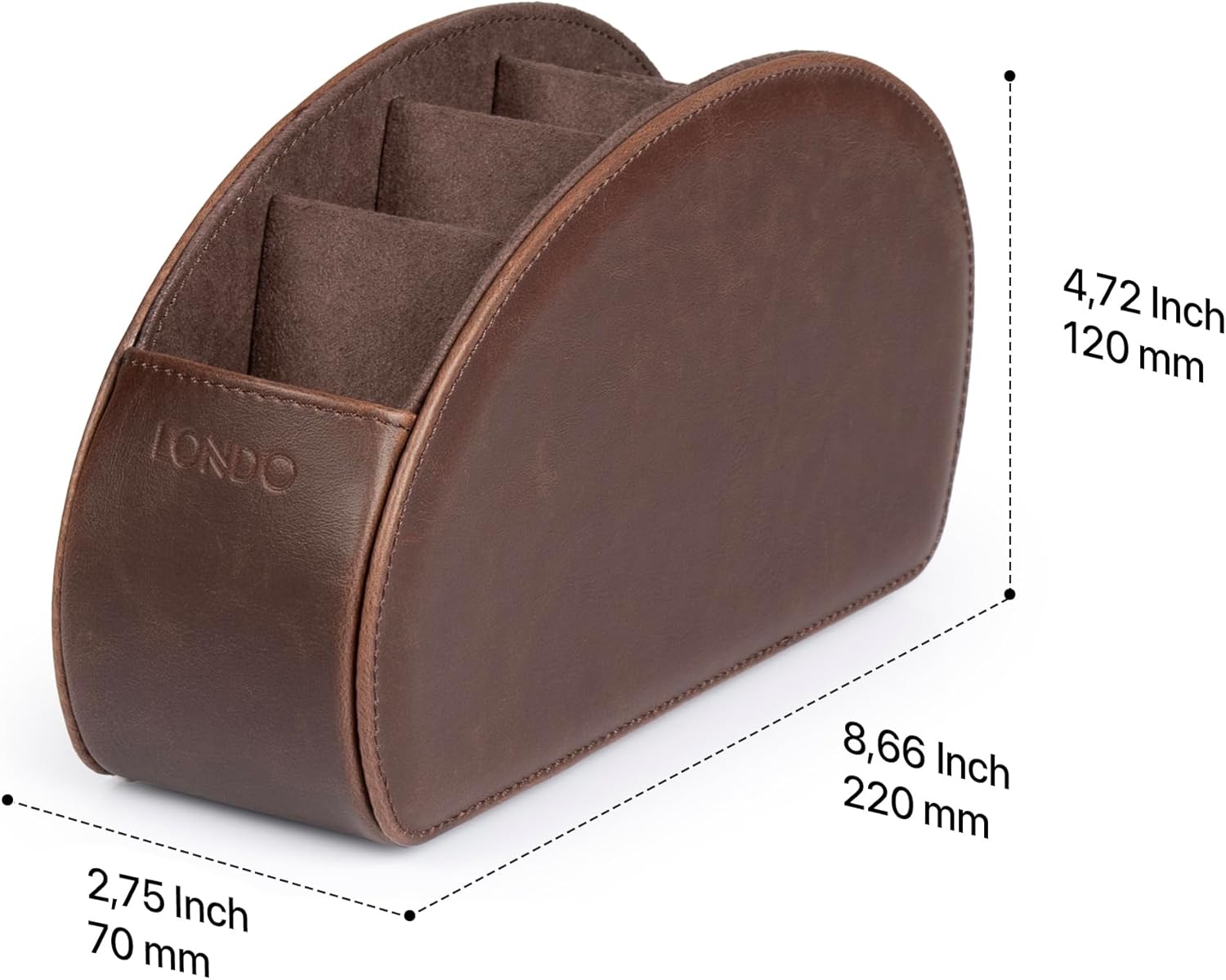 Londo Remote Control Holder with 5 Pockets - Store DVD, Blu-Ray, TV, Roku or Apple TV Remotes - PU Leather with Suede Lining - Slim, Compact Living or Bedroom Storage