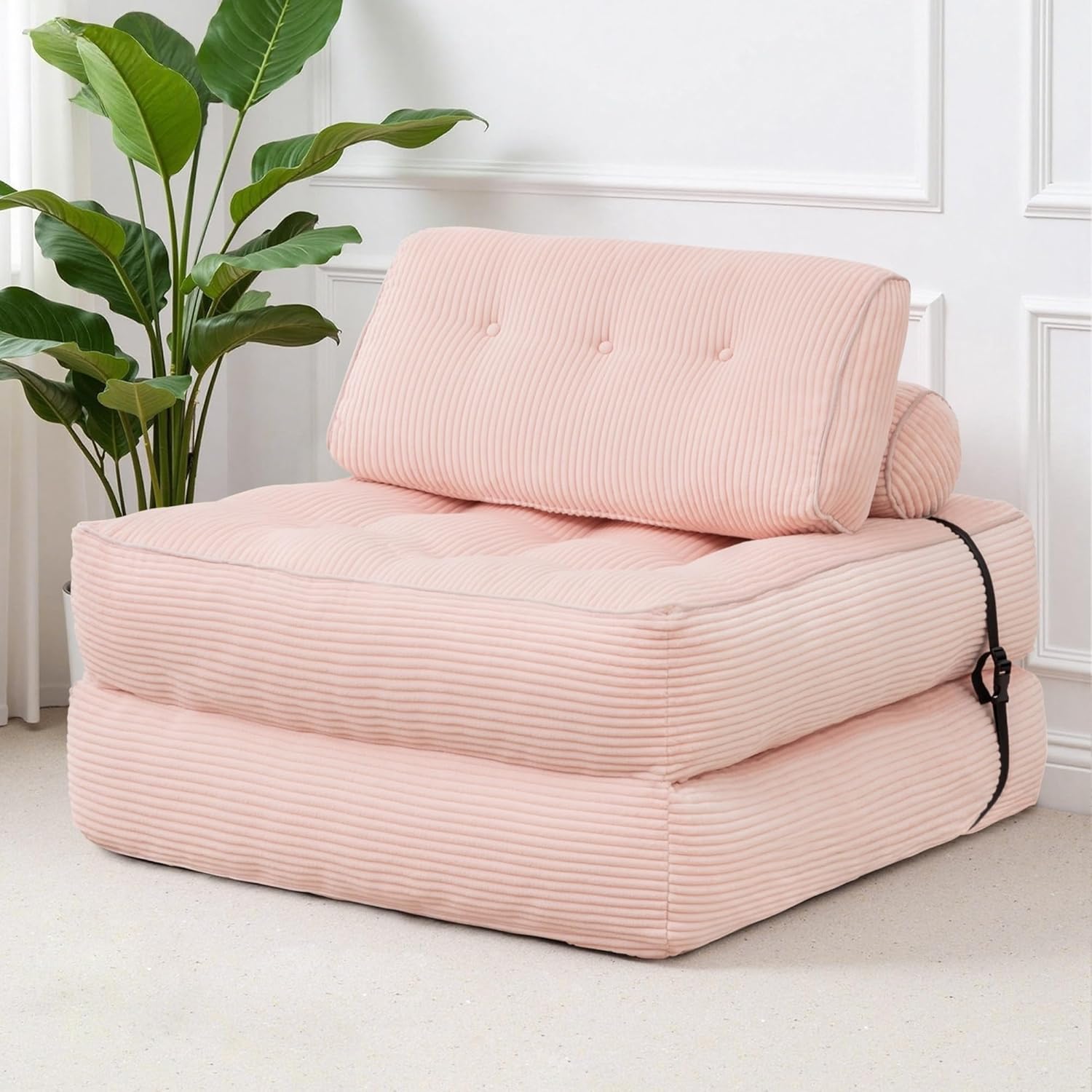 Folding Sofa Bed, Convertible Sleeper Chair with Back Support & Pillow, Foldable Floor Couch with High-Density Foam, Futon Mattress for Living Room/Bedroom/Apartment/Guest, Single, Dark Grey