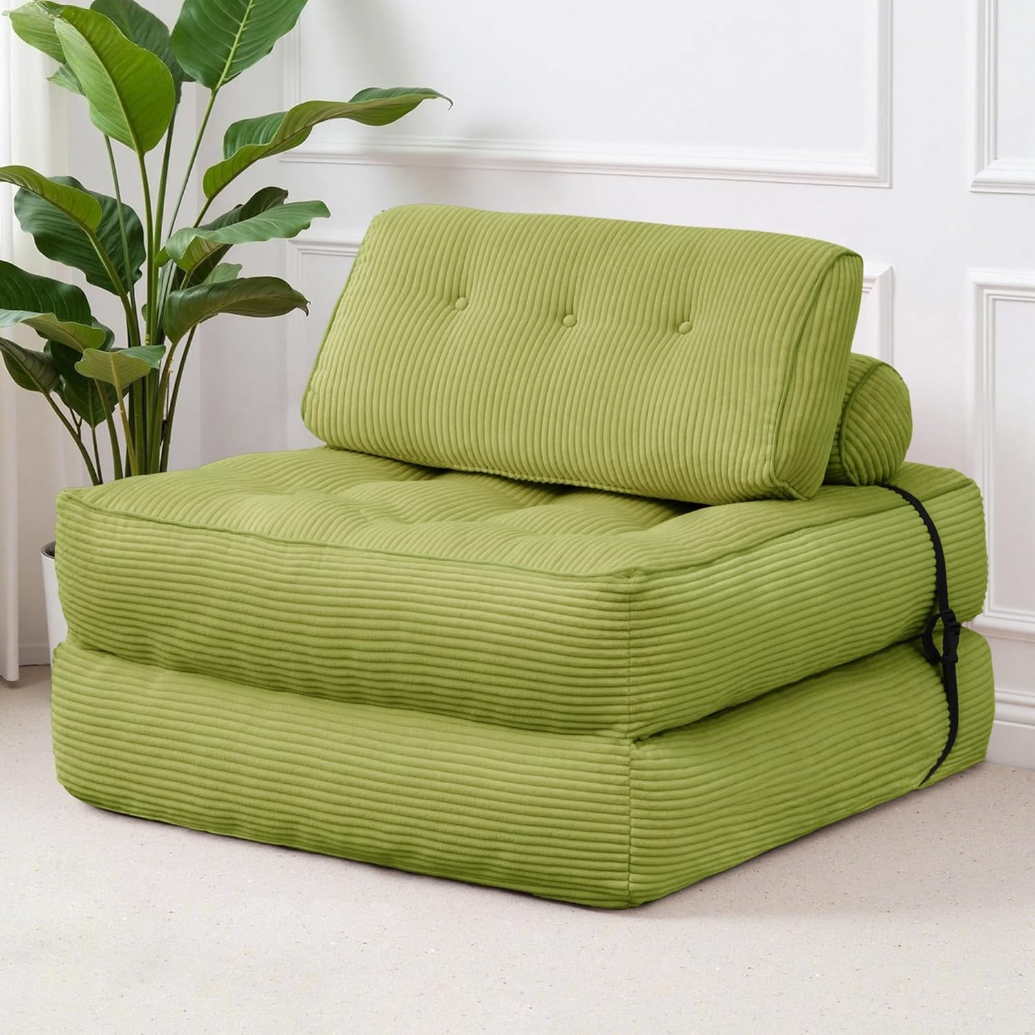 Folding Sofa Bed, Convertible Sleeper Chair with Back Support & Pillow, Foldable Floor Couch with High-Density Foam, Futon Mattress for Living Room/Bedroom/Apartment/Guest, Single, Dark Grey