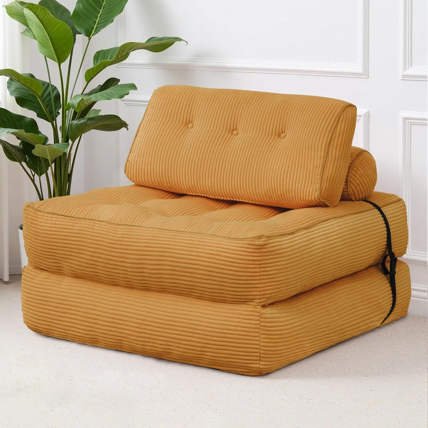 Folding Sofa Bed, Convertible Sleeper Chair with Back Support & Pillow, Foldable Floor Couch with High-Density Foam, Futon Mattress for Living Room/Bedroom/Apartment/Guest, Single, Dark Grey