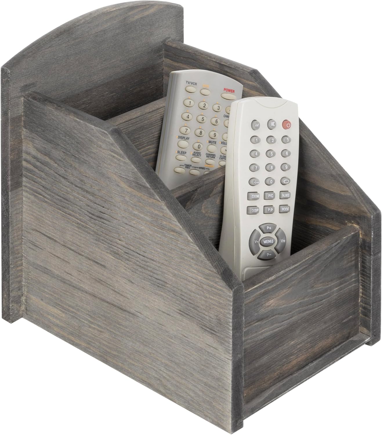 MyGift Remote Control Holder,TV Remote Holder,Whitewashed Wood Remote Caddy for Table,Remote Control Organizer Caddy with 3 Compartments, TV Remote Media Remote Storage Box for Living Room