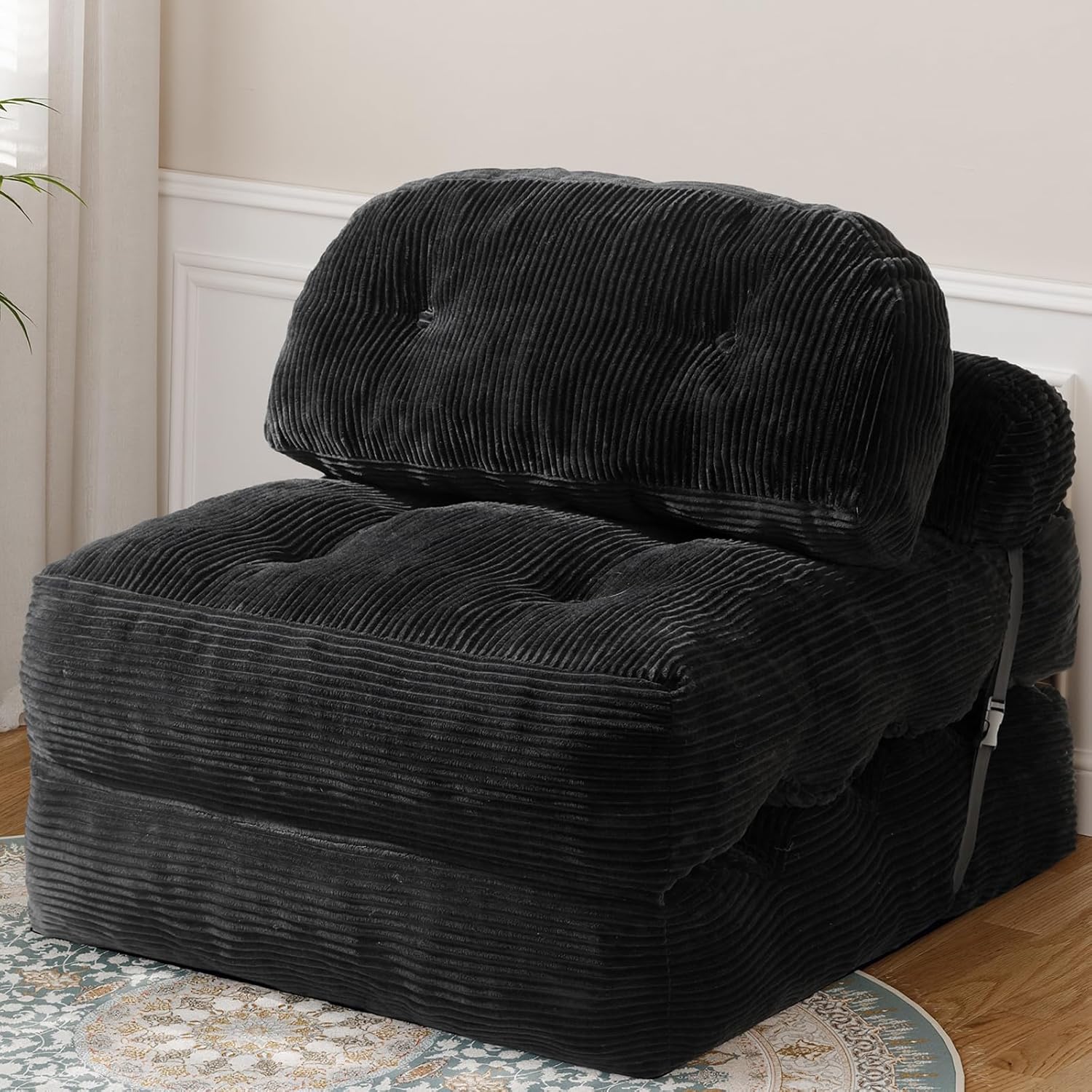 Folding Sofa Bed, Convertible Sleeper Chair with Back Support and Pillow Futon, Foldable Couch for Living Room/Guest Use/Home Office, Foldable Chair Bed for Adults, Dark Gray