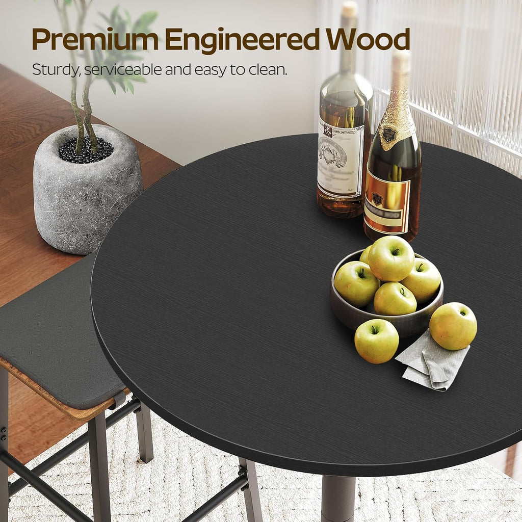 Bar Table, Round Bar Table Set of 2, Counter Height Table, Pub Cocktail Table, Metal Frame, for Bistro, Dining Room, Living Room, Terrace, Black BT05L2BB
