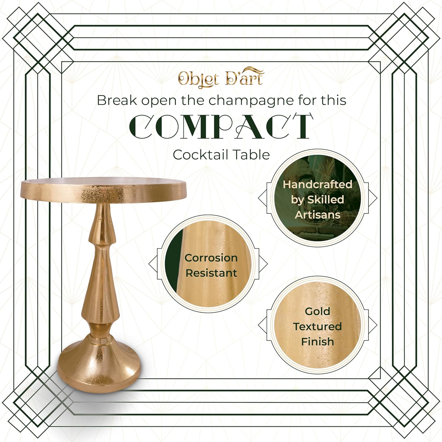 OBJET D'ART Medium Round Metal Side Table, Larissa, 21.5" Height, Vintage Metal Accent, Side, Pedestal, Coctail and Drink Tables for Living Room and Small Spaces