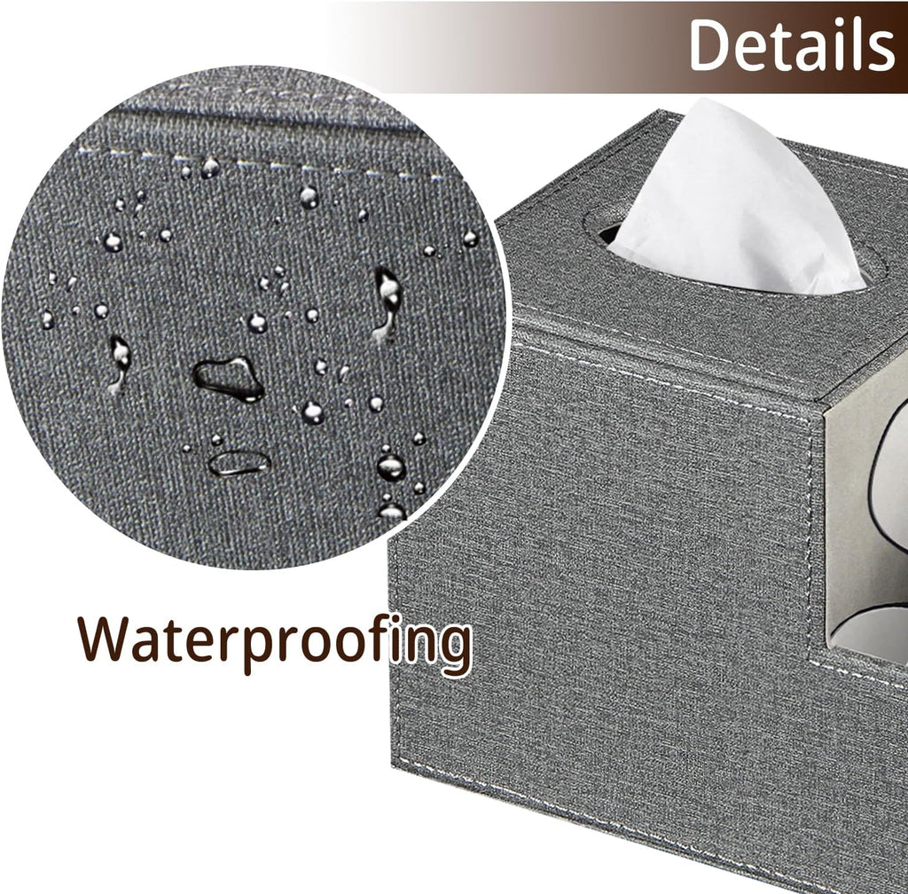 Square Multi-Functional Tissue Box Cover with Storage and Remote Control Holder - Cube Tissue Box Organizer for Bathroom, Nightstand, End Table