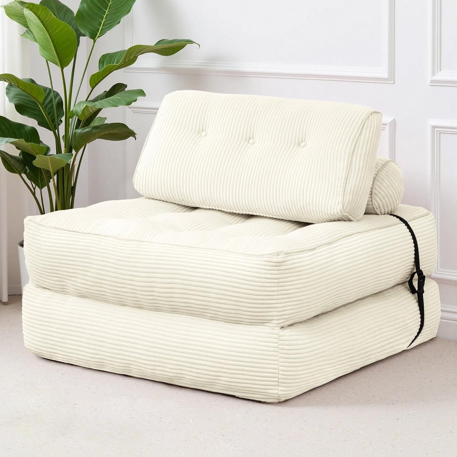 Folding Sofa Bed, Convertible Sleeper Chair with Back Support & Pillow, Foldable Floor Couch with High-Density Foam, Futon Mattress for Living Room/Bedroom/Apartment/Guest, Single, Dark Grey