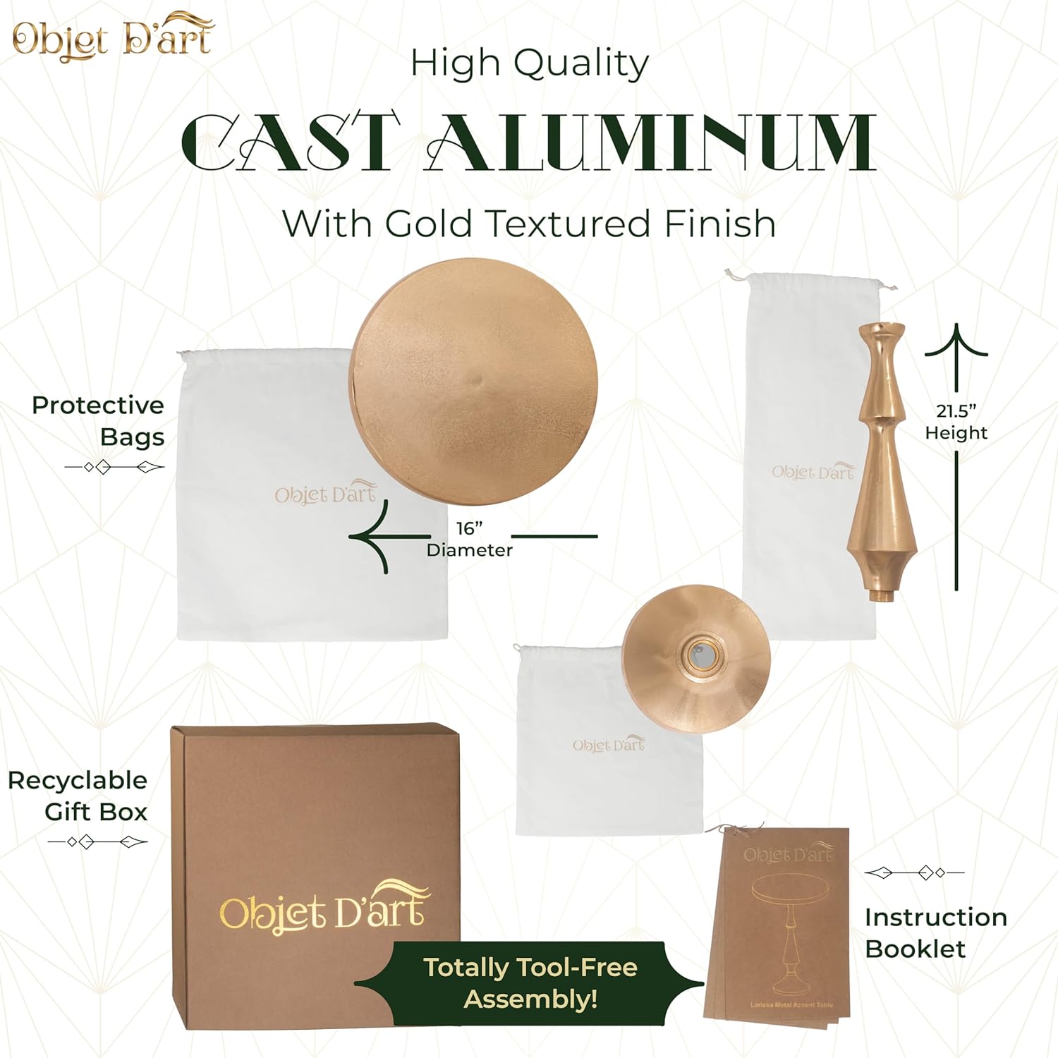 OBJET D'ART Medium Round Metal Side Table, Larissa, 21.5" Height, Vintage Metal Accent, Side, Pedestal, Coctail and Drink Tables for Living Room and Small Spaces