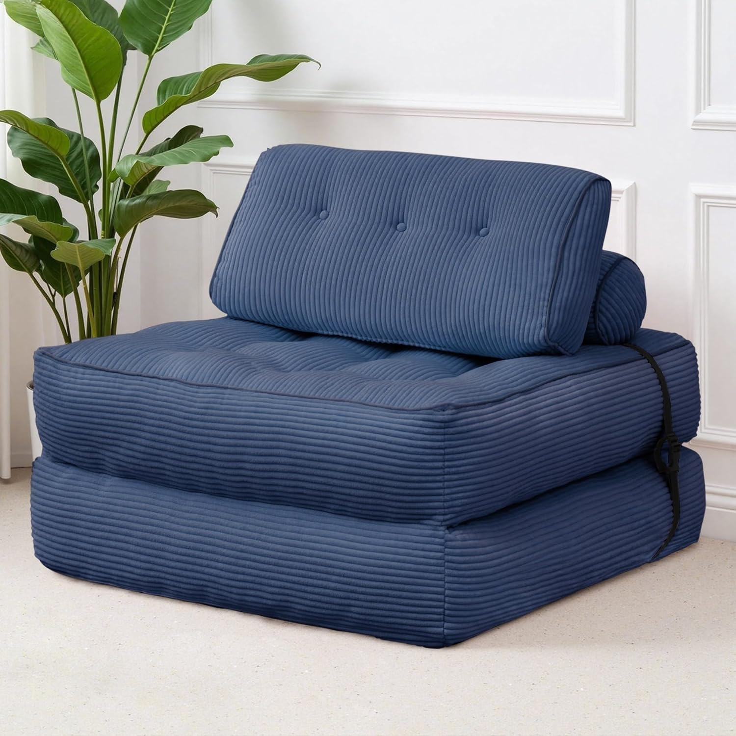 Folding Sofa Bed, Convertible Sleeper Chair with Back Support & Pillow, Foldable Floor Couch with High-Density Foam, Futon Mattress for Living Room/Bedroom/Apartment/Guest, Single, Dark Grey