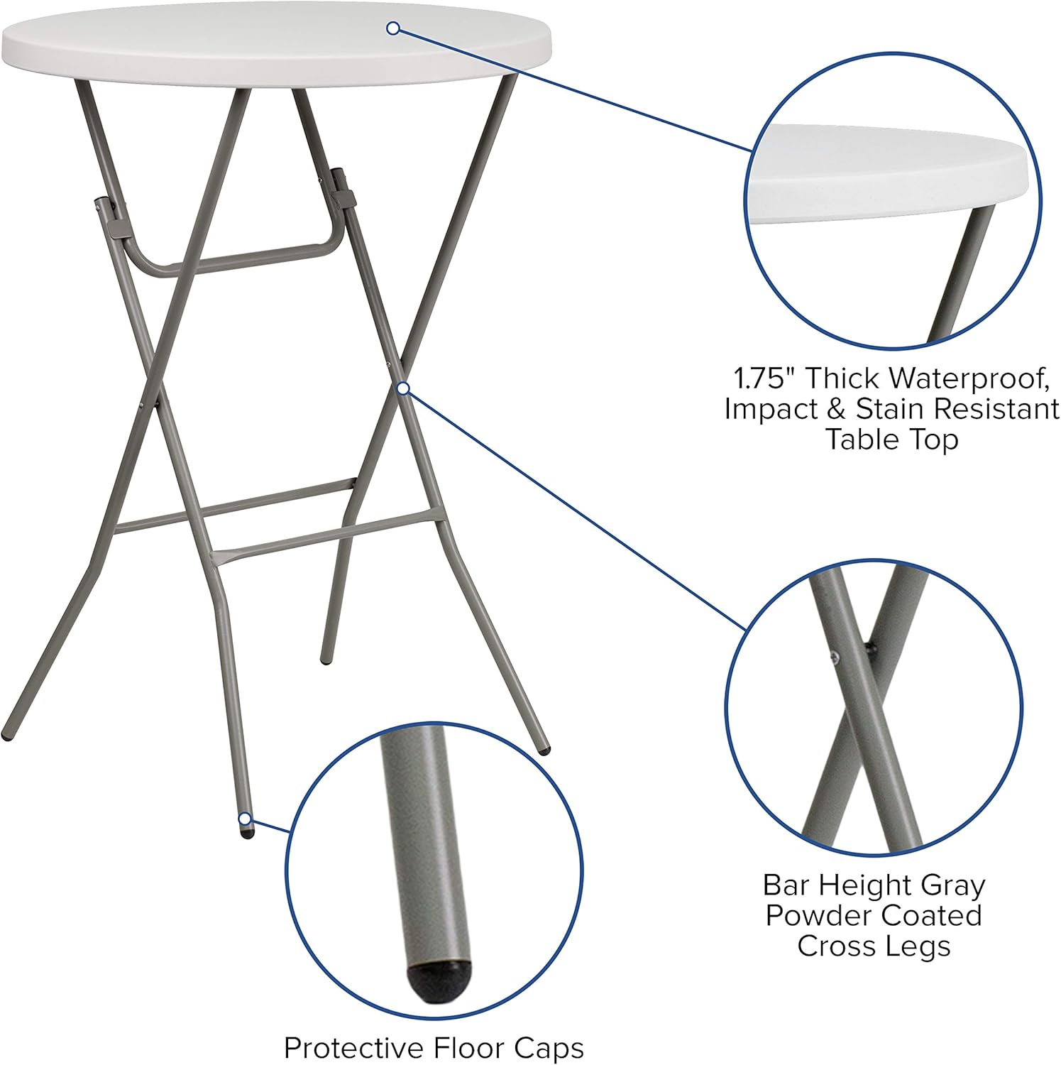 Flash Furniture Kathryn 31.5" Round All-Occasion Folding Bar Height Table for Parties and Commercial Events, Plastic Bar Height Folding Table, White