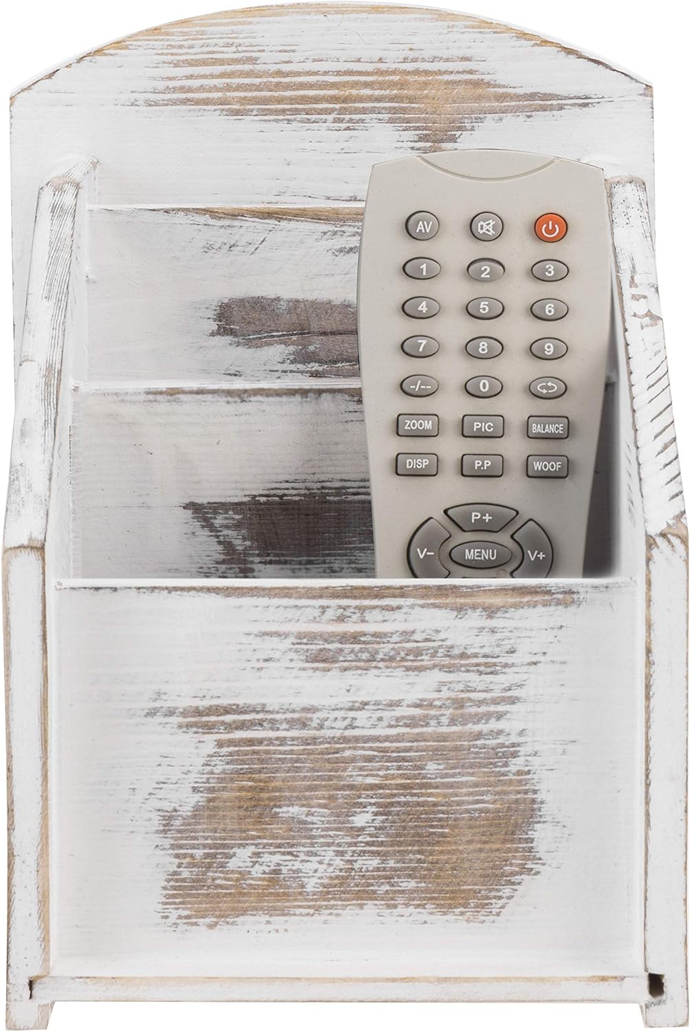 MyGift Remote Control Holder,TV Remote Holder,Whitewashed Wood Remote Caddy for Table,Remote Control Organizer Caddy with 3 Compartments, TV Remote Media Remote Storage Box for Living Room