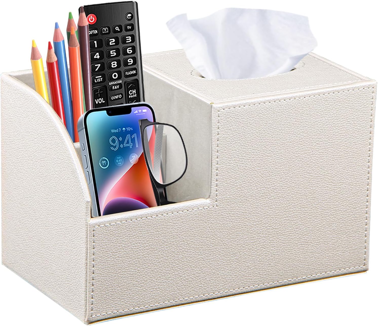 Square Multi-Functional Tissue Box Cover with Storage and Remote Control Holder - Cube Tissue Box Organizer for Bathroom, Nightstand, End Table