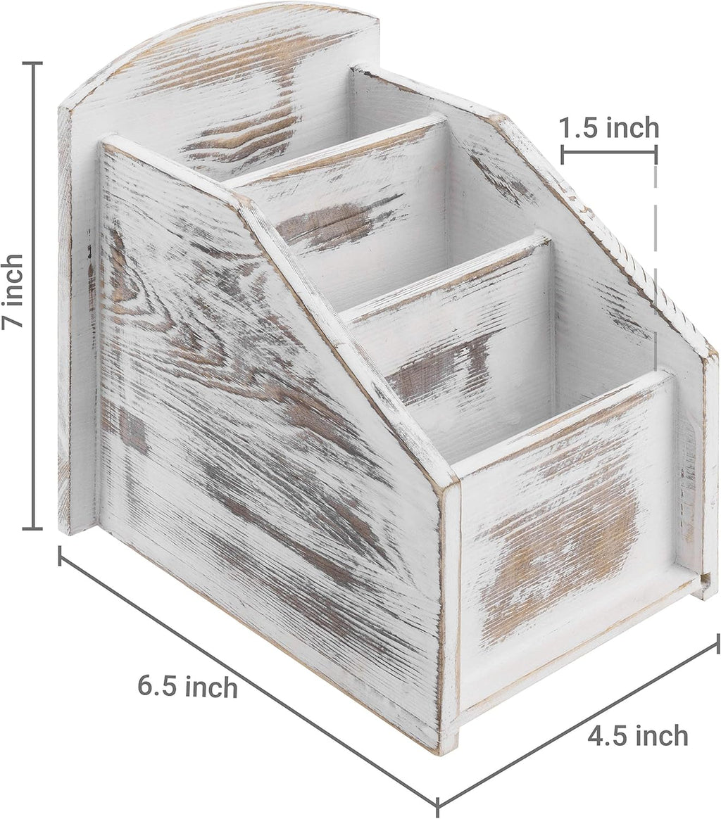 MyGift Remote Control Holder,TV Remote Holder,Whitewashed Wood Remote Caddy for Table,Remote Control Organizer Caddy with 3 Compartments, TV Remote Media Remote Storage Box for Living Room