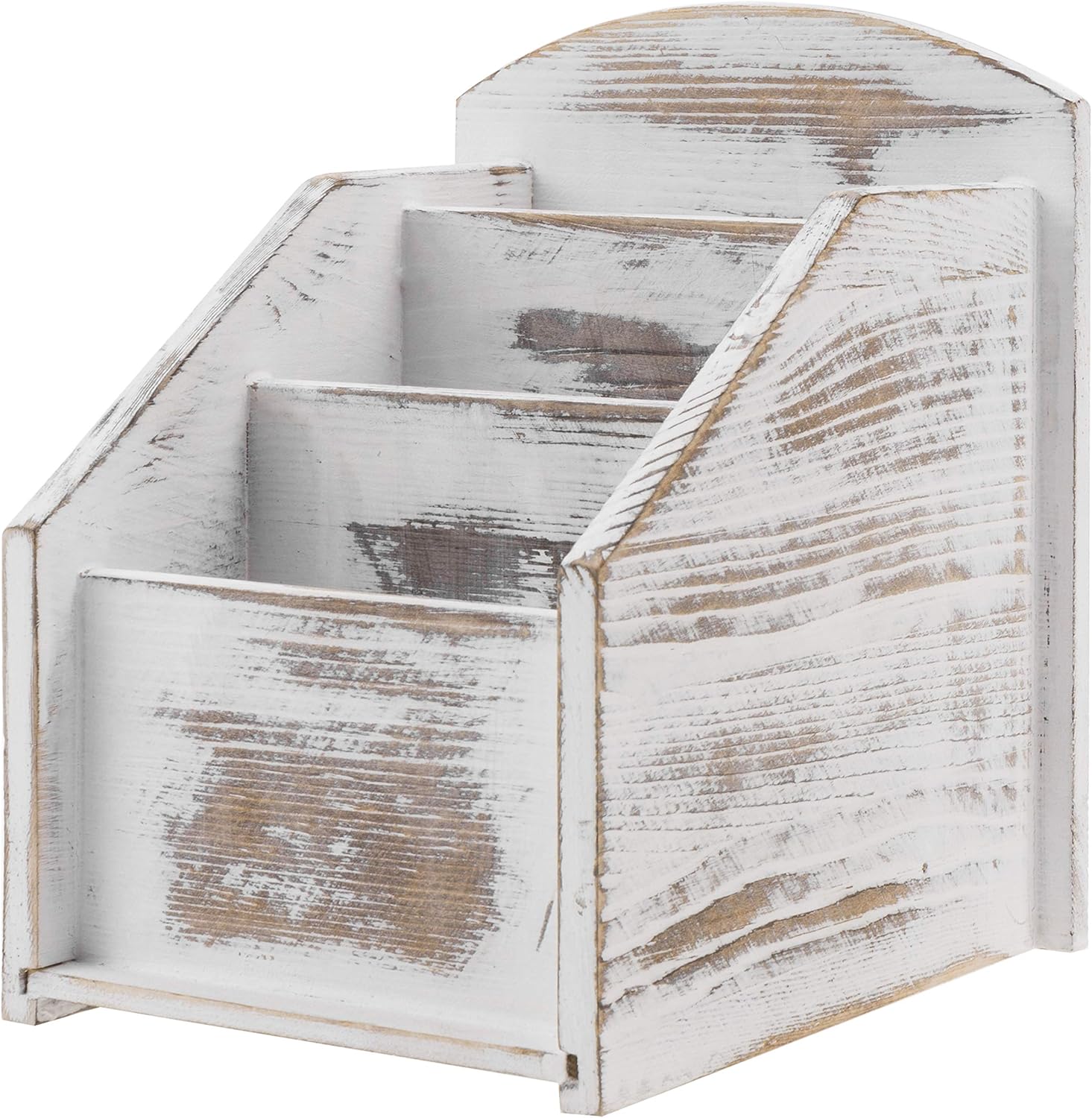 MyGift Remote Control Holder,TV Remote Holder,Whitewashed Wood Remote Caddy for Table,Remote Control Organizer Caddy with 3 Compartments, TV Remote Media Remote Storage Box for Living Room