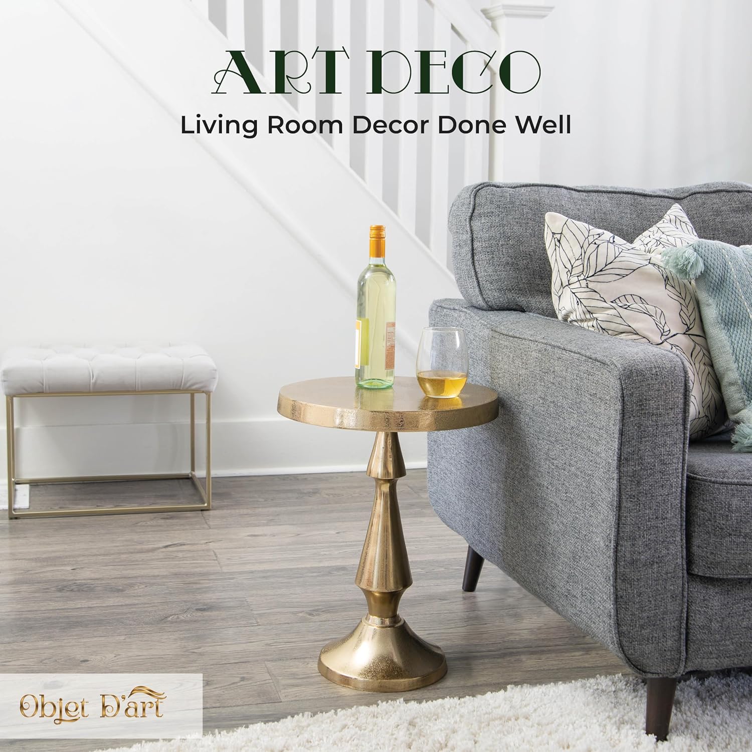 OBJET D'ART Medium Round Metal Side Table, Larissa, 21.5" Height, Vintage Metal Accent, Side, Pedestal, Coctail and Drink Tables for Living Room and Small Spaces